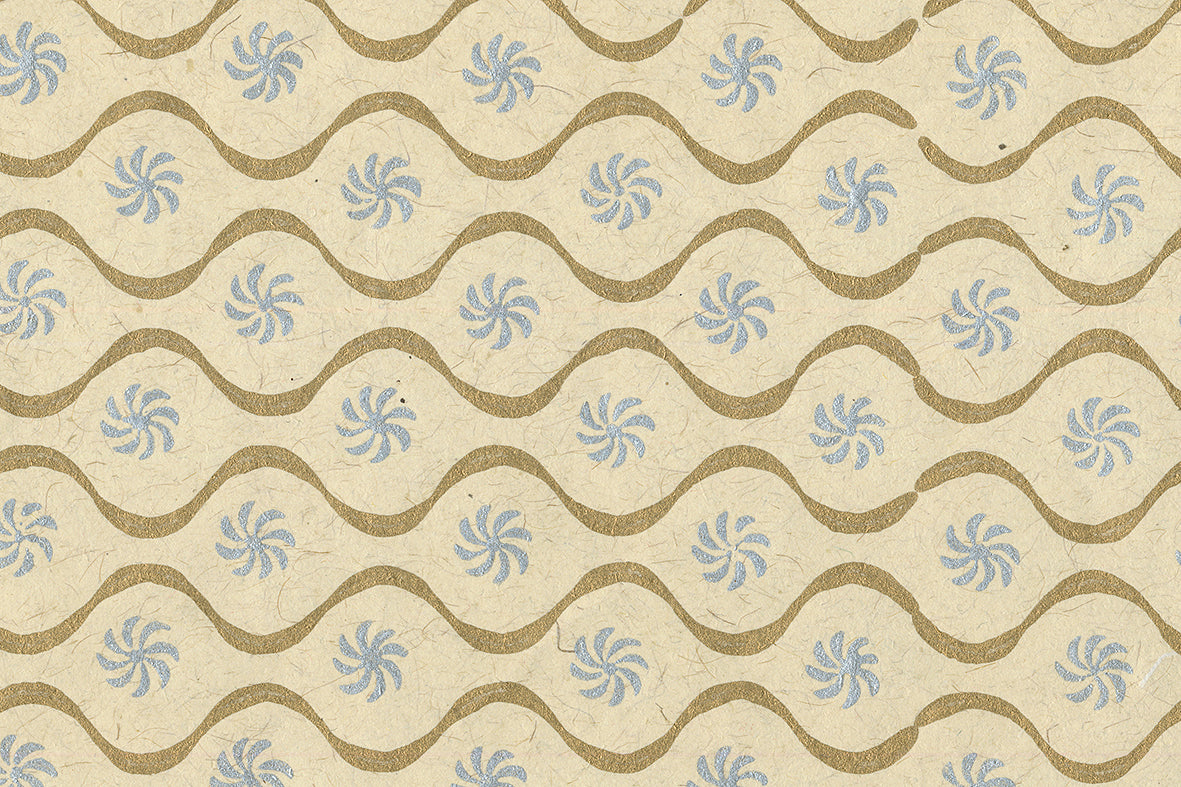 Gold Ogee Silver Star Jute Ecru Handmade Paper | Rickshaw Recycle