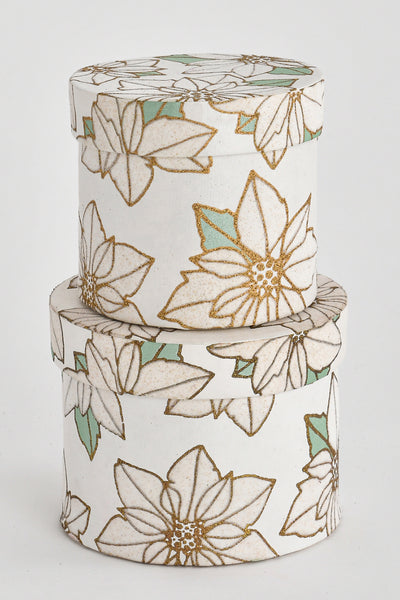 Poinsettia Handmade Paper Round Gift Box Online