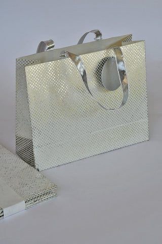 Silver Dots on White Medium Handmade Paper Gift Bag Online