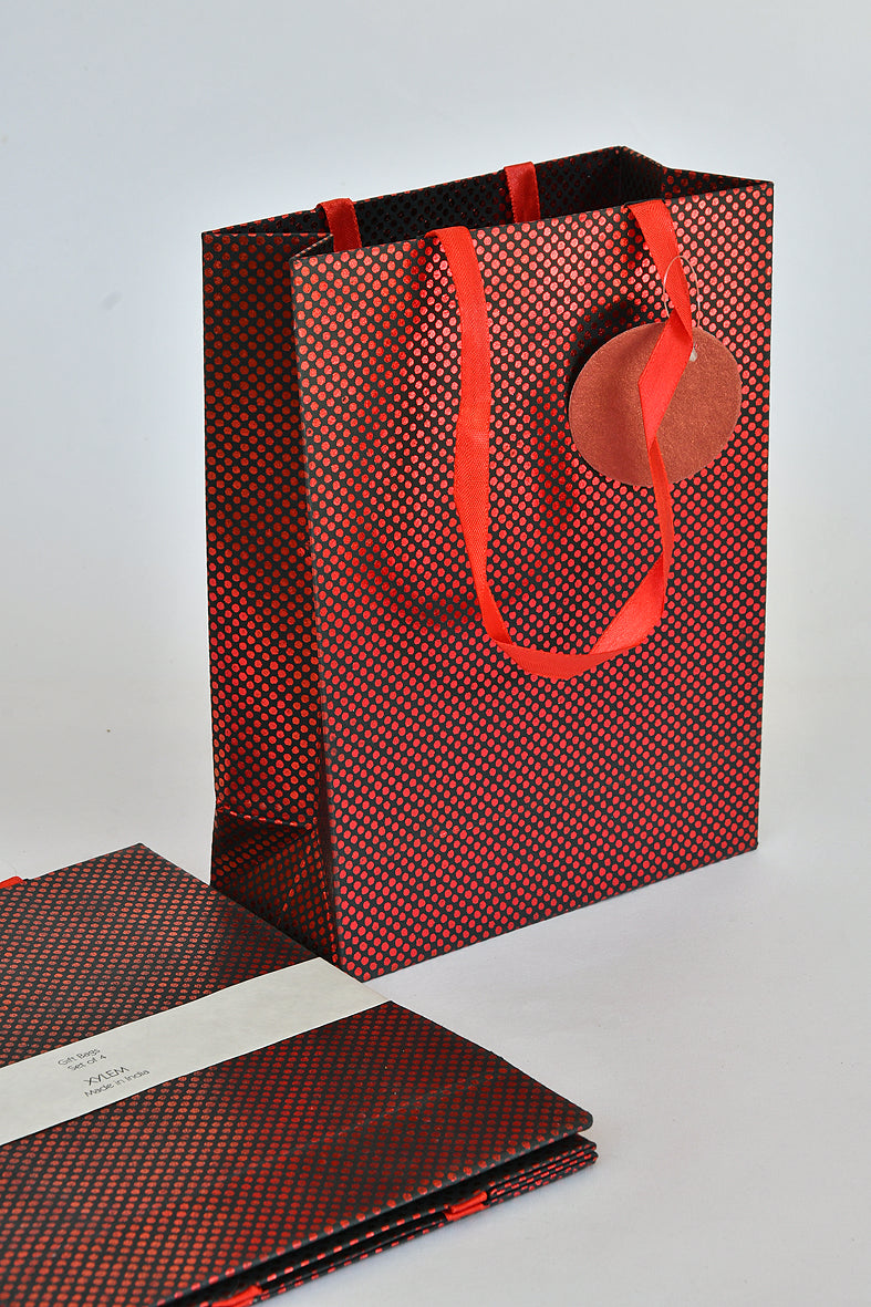 Red Foil on Black Dots Medium Handmade Paper Gift Bag Online