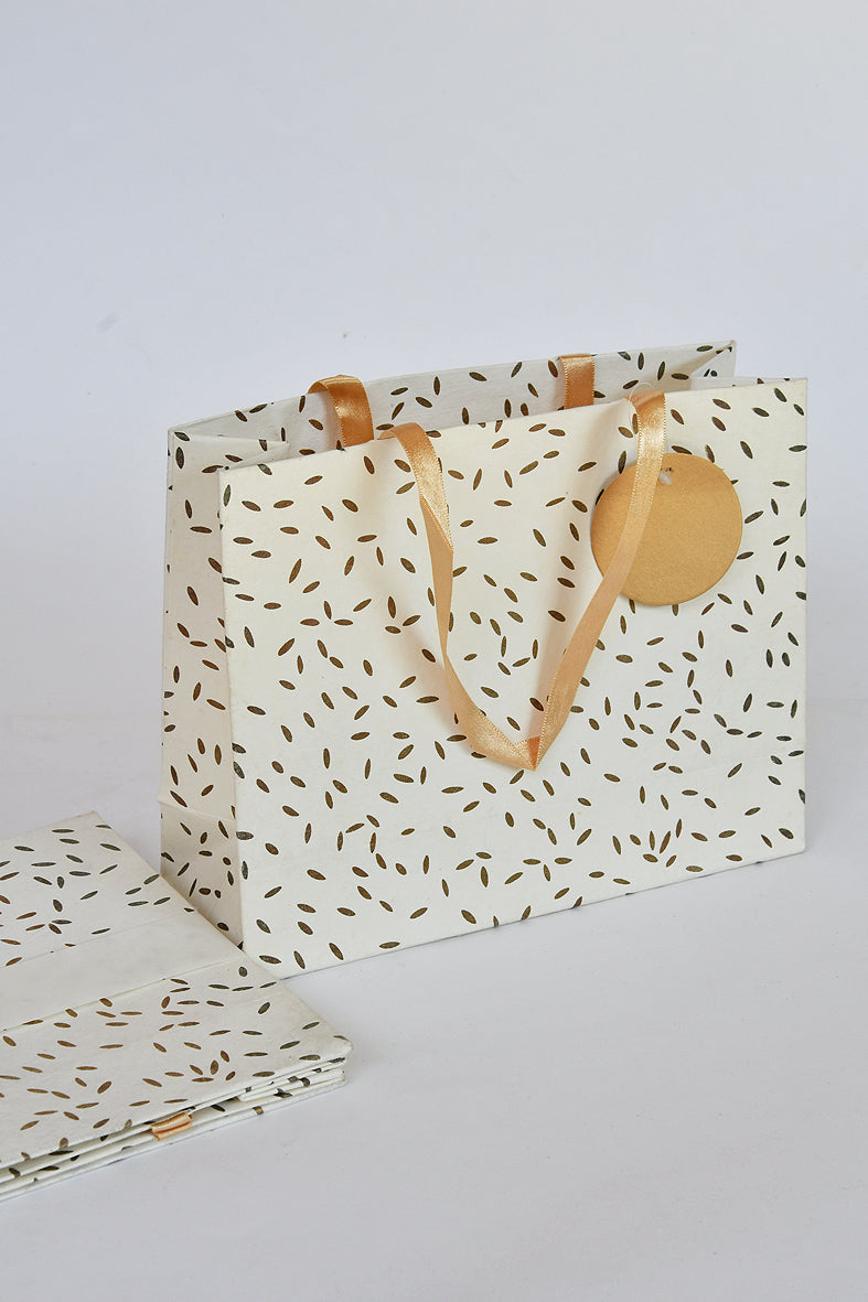  Gold Grains on Cream Medium Handmade Paper Gift Bag Online