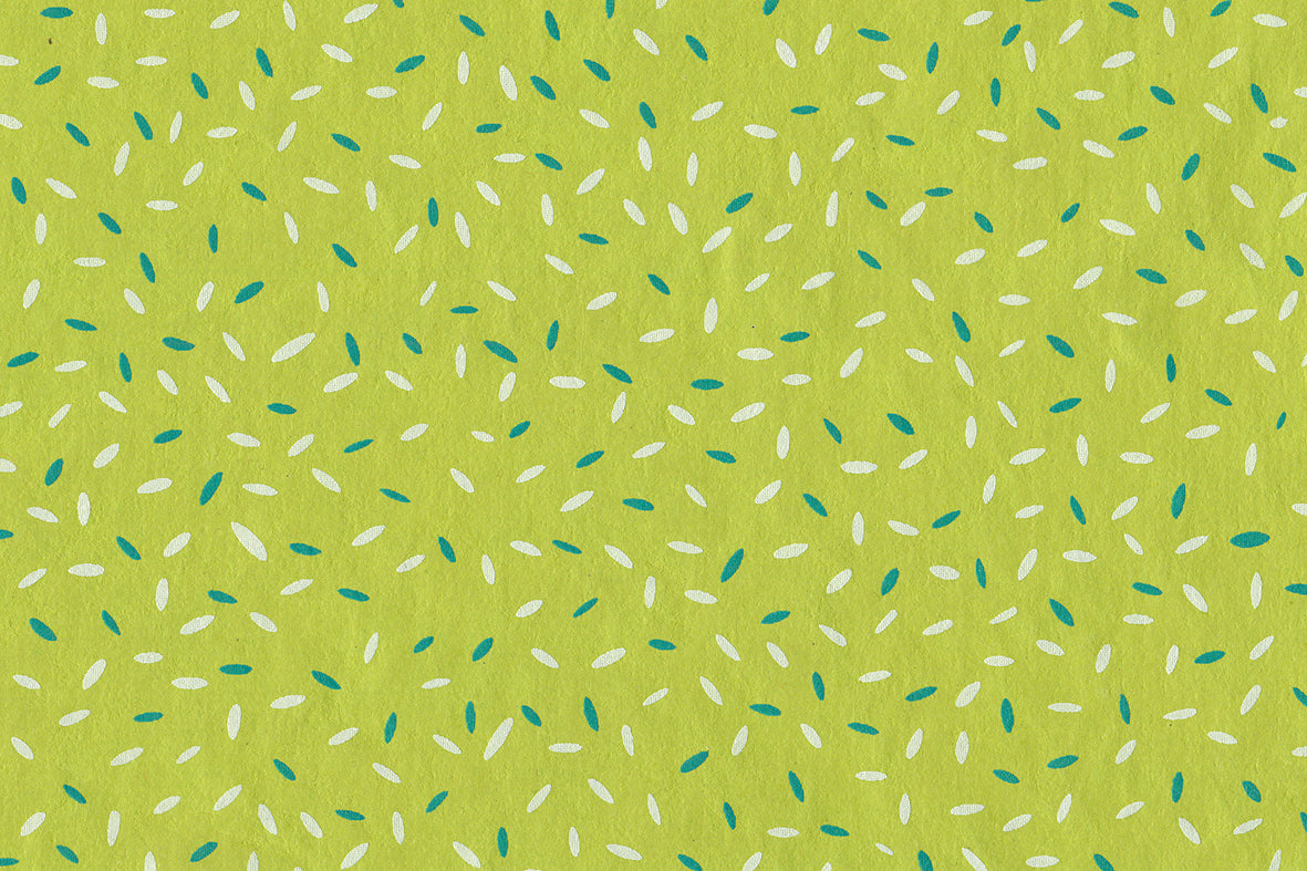 Rice Grains: Green & White on Chartreuse Green Handmade Paper