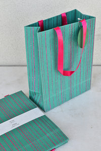 Glitter Stripes Print Green Gift Bag