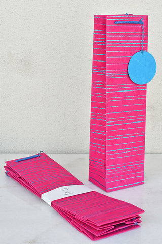 Glitter Stripes Print Pink Handmade Paper Bottle Gift Bag Online