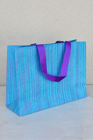 Glitter Stripes Print Ocean Large Handmade Paper Gift Bag Online