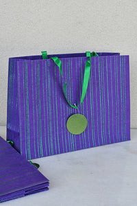 Glitter Stripes Print Purple Gift Bag