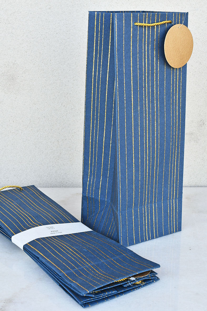 Glitter Stripes Print Black Gift Bag