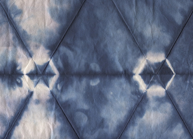 Hex Grid Dyed: Indigo on Natural Daphne Paper