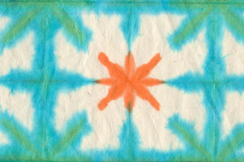 Square Grid Stars Dyed Orange Turquoise on Natural | Rickshaw Recycle