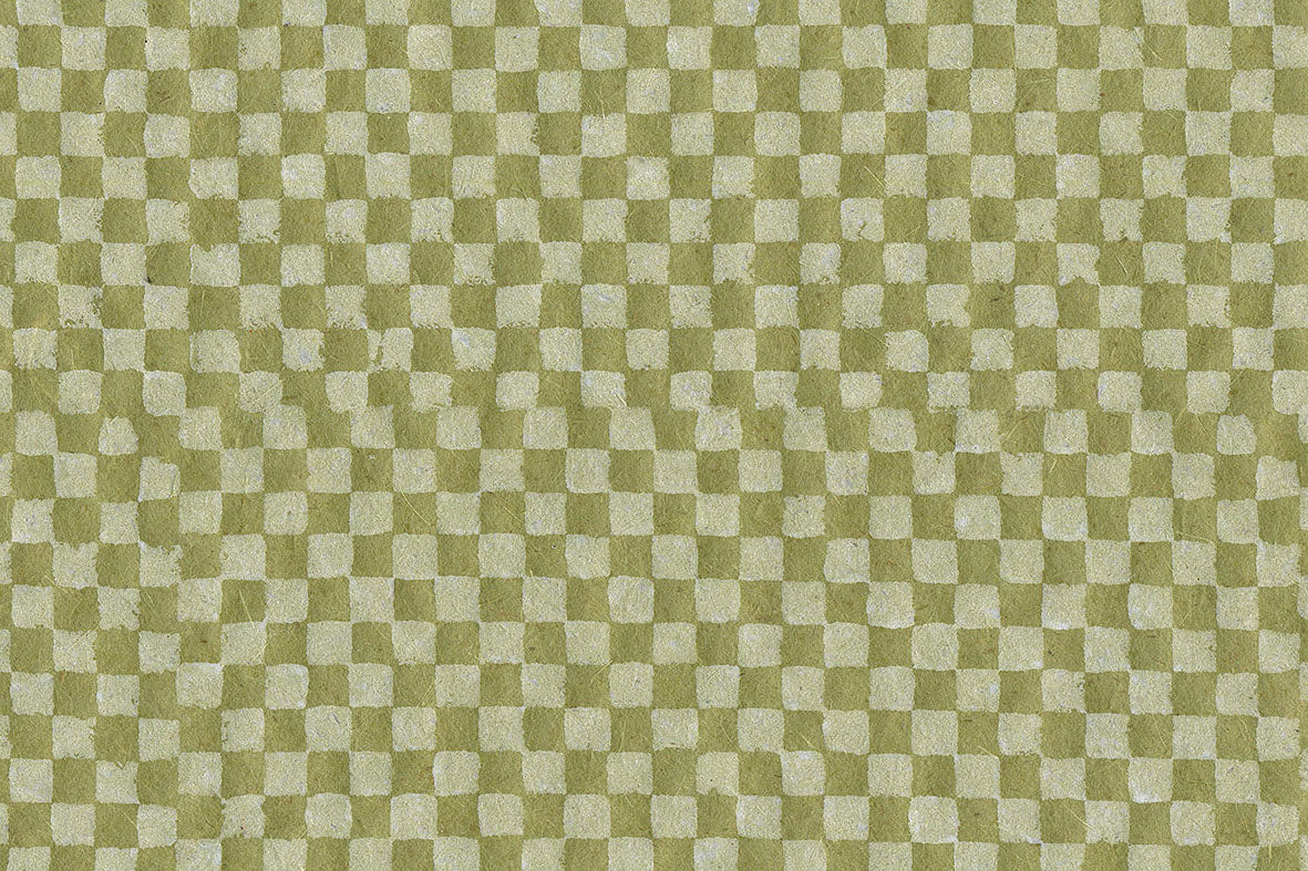 Checker Grid White on Cactus Green Handmade Paper | Rickshaw Recycle