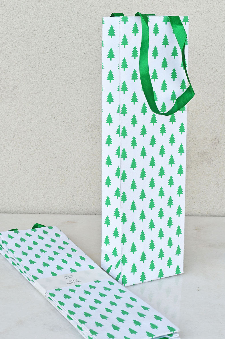 Christmas Tree Print White Handmade Paper Bottle Gift Bags Online