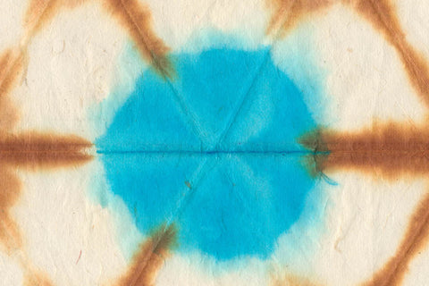 Hex Grid Stars Dyed Cyan & Brown on Natural Daphne  | Rickshaw Recycle