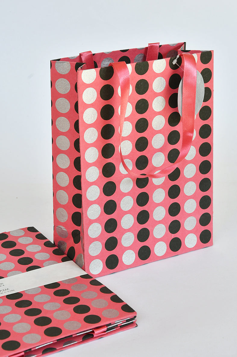 Black & Silver Polka Dots On Pink Handmade Paper Gift Bags Online