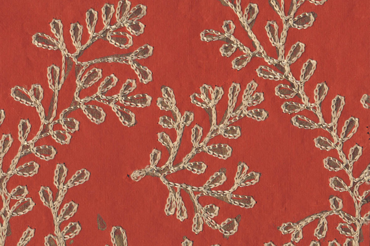 Green On Red Vines Embroidery Printed Handmade Paper Online