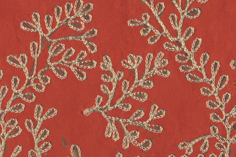Vines Embroidery: Cream & Green on Red l Rickshaw Recycle
