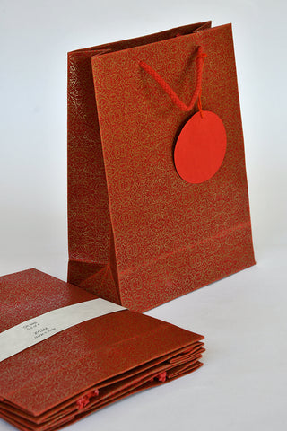  Gold Scroll on Red Medium Handmade Paper Gift Bag Online