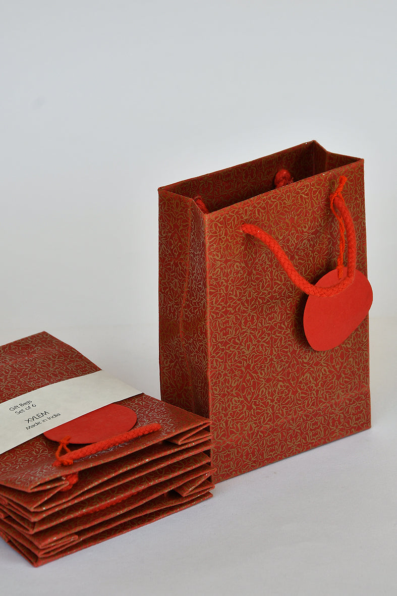  Gold Scroll on Red Small Handmade Paper Gift Bag Online