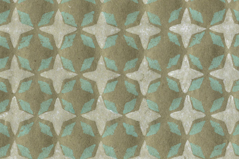 Ether Blue & White on Cactus Green 4 Petal Lattice Printed Handmade Paper Online