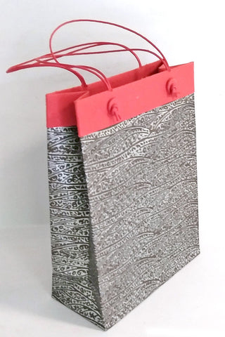 Block Print Grey & Silver Jewelled Texture Gift Bags Medium, Set of 2, 10x7.5
