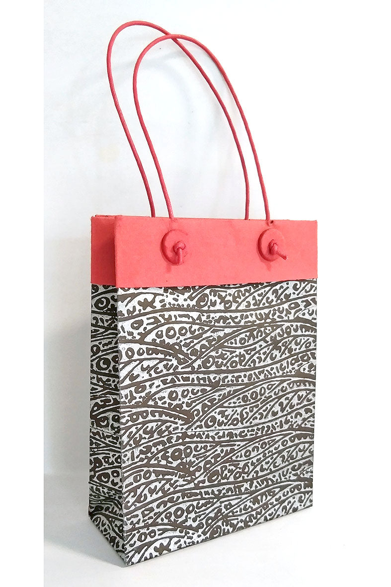 Block Print Grey & Silver Jewelled Texture Gift Bags Small, Set of 2, 6x4.5