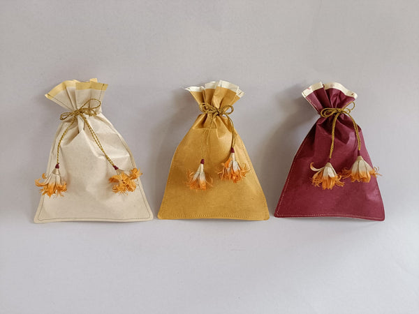 Banana Flower Tassel Tie Drawstring Paper Gift Pouch, Set of 2