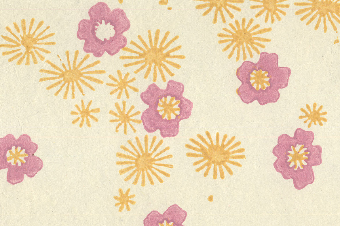 Japanese Blossom: Pink & Amber on White Ivory Handmade Paper